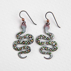 Handmade Copper Enamel Snake Earrings Reptile Rustic Nature Animal Jewelry Boho